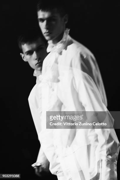 Model walks the runway at the Concept Korea: Beyond Closet e Bmuet show during the 93. Pitti Immagine Uomo at Fortezza Da Basso on January 10, 2018...