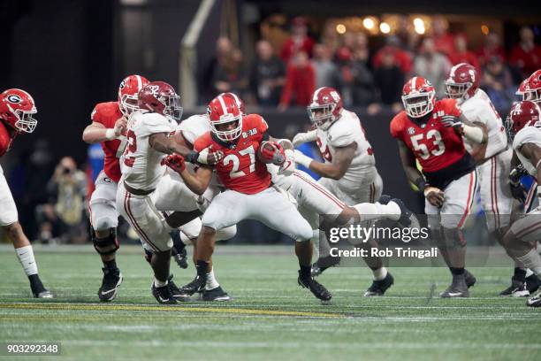 National Championship: Georgia Nick Chubb in action, rushing vs Alabama at Mercedes-Benz Stadium. Atlanta, GA 1/8/2018 CREDIT: Rob Tringali