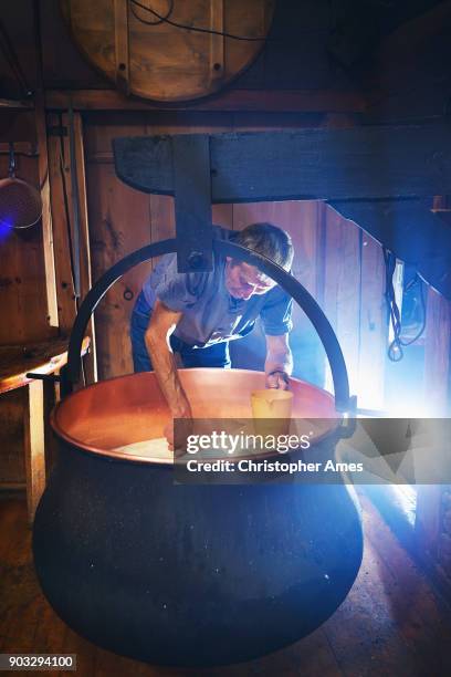 traditional artisanal cheesemaking - vintage dairy farm stock pictures, royalty-free photos & images