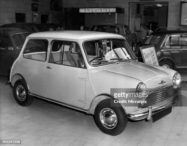 Austin Mini Cooper Motor Car in Showroom, 29th September 1961. Mini Mark I, Austin Seven, Morris Mini-Minor. .