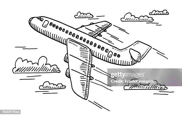 departing airplane drawing - plane white background stock illustrations