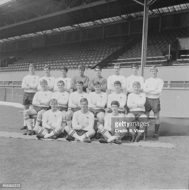 British soccer team Derby County FC, UK, 24th July 1968. Not in order: Pat Wright, Ian Buxton, Ron Webster, Colin Boulton, les Green, Tony Rhodes,...