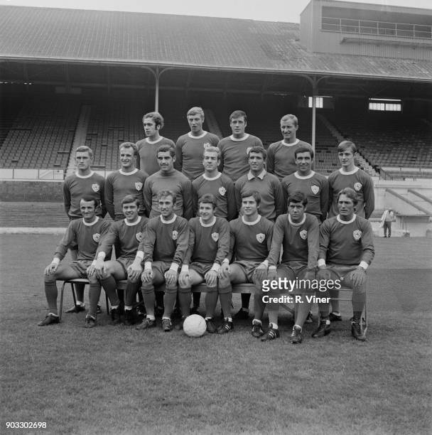 British soccer team Leicester City FC, UK, 26th July 1968. Not in order: David Nish, Peter Rodrigues, John Sjoberg, Brian Potts, Alan Tewley, Colin...