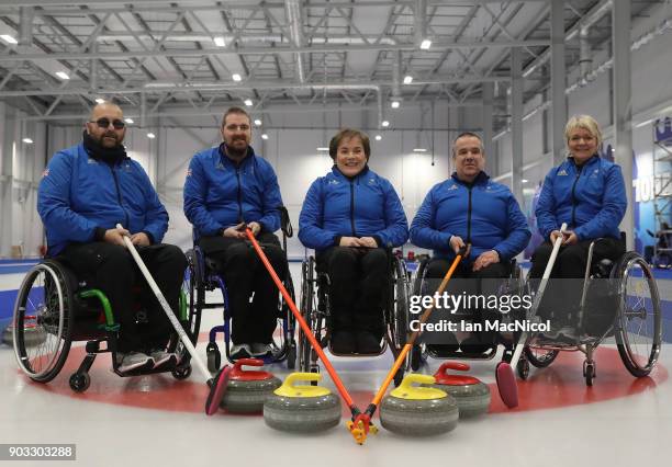 Gregor Ewan, Hugh Nibloe, Aileen Nelson, Robert McPherson and Angie Malone are seen at announcement of the ParalympicsGB Wheelchair Curling Team at...