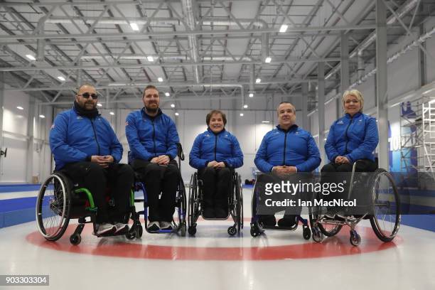 Gregor Ewan, Hugh Nibloe, Aileen Nelson, Robert McPherson and Angie Malone are seen at announcement of the ParalympicsGB Wheelchair Curling Team at...