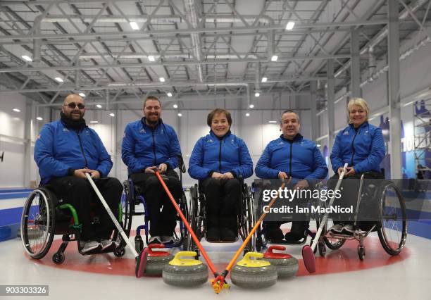 Gregor Ewan, Hugh Nibloe, Aileen Nelson, Robert McPherson and Angie Malone are seen at announcement of the ParalympicsGB Wheelchair Curling Team at...