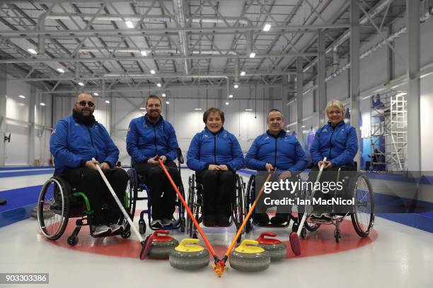 Gregor Ewan, Hugh Nibloe, Aileen Nelson, Robert McPherson and Angie Malone are seen at announcement of the ParalympicsGB Wheelchair Curling Team at...