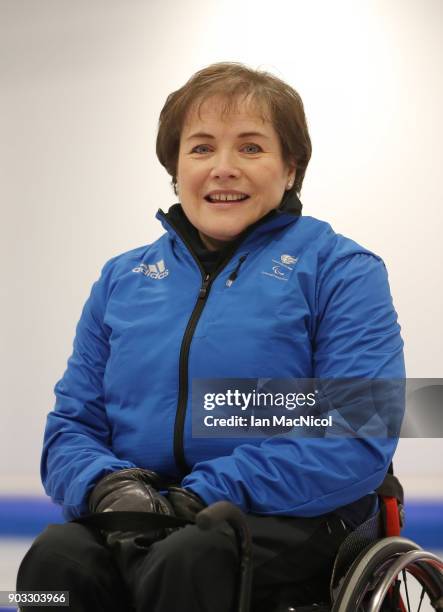 Aileen Nelson is photographed at announcement of the ParalympicsGB Wheelchair Curling Team at The National Curling Centre on January 10, 2018 in...