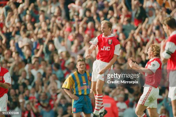 Dennis Bergkamp celebrates his second goal for his new club Arsenal. This was also his 2nd goal on the day, for Arsenal against Southampton. Dennis's...