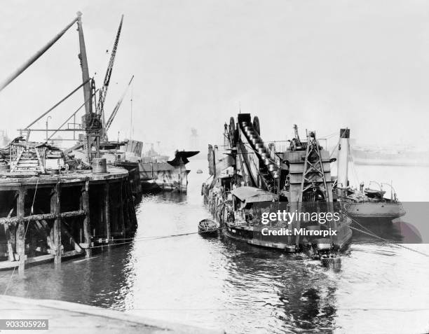 Dredging work at Palmers' Jarrow yard in September of 1935, ready for the breaking up of the liner Olympic. 19th September 1935.