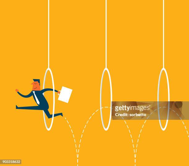 businessman jumping through hoops - plastic hoop stock illustrations