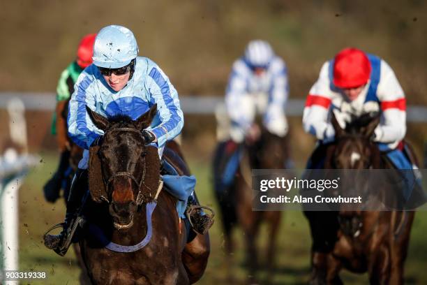 Stan Sheppard riding Tb Broke Her round the home turn before winning The Join The Henry Daly Racing Club Handicap Chase at Ludlow racecourse on...