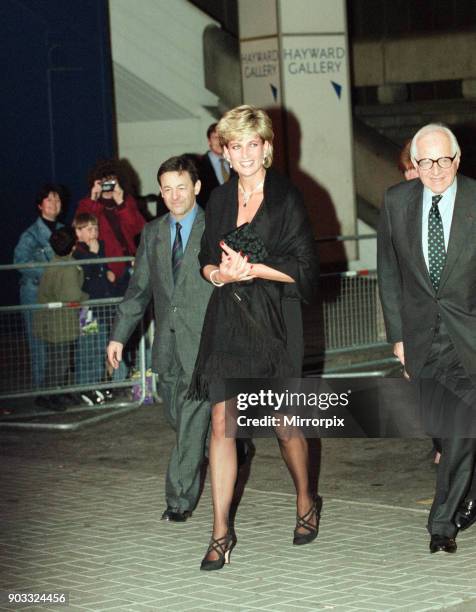 Princess Diana, The Princess of Wales, attends a private piano recital performed by Madame Helene Mercier-Arnault and Brigitte Engerer at The Queen...