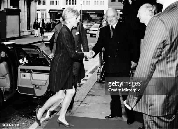 Princess Diana, The Princess of Wales, meets Mr Mohamed Al Fayed at Harrods for a breakfast reception, as she attends the 'Heart of Britain' book...