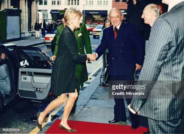 Princess Diana, The Princess of Wales, meets Mr Mohamed Al Fayed at Harrods for a breakfast reception, as she attends the 'Heart of Britain' book...