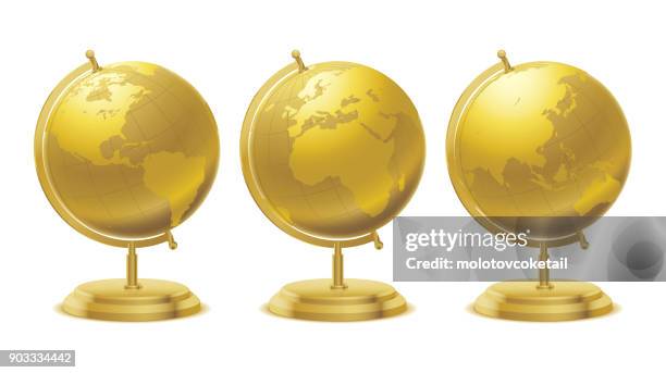 goldene navigation globus - stand 3d stock-grafiken, -clipart, -cartoons und -symbole