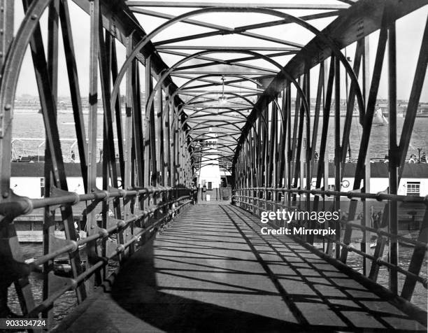 Sunshine on the bridge to Rock Ferry Pier. 6th October 1937.