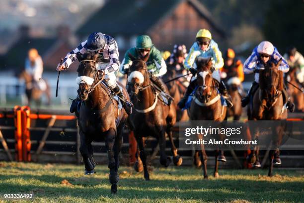 Kielan Wood riding Dahills Hill clear the second last before winning The Racing UK Mares' Handicap Hurdle at Ludlow racecourse on January 10, 2018 in...