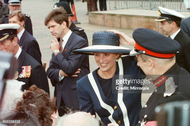 The Princess of Wales, Princess Diana, and The Prince of Wales, Prince Charles visit Liverpool For The Battle Of The Atlantic Service. The 50th...