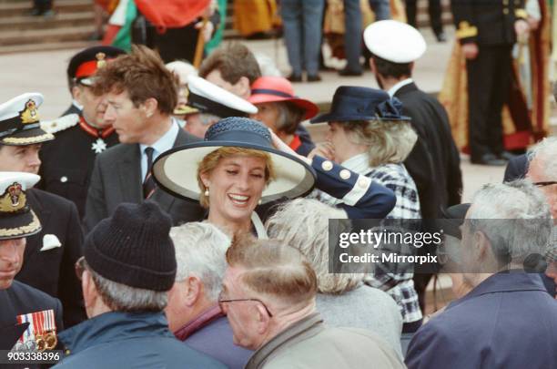 The Princess of Wales, Princess Diana, and The Prince of Wales, Prince Charles visit Liverpool For The Battle Of The Atlantic Service. The 50th...