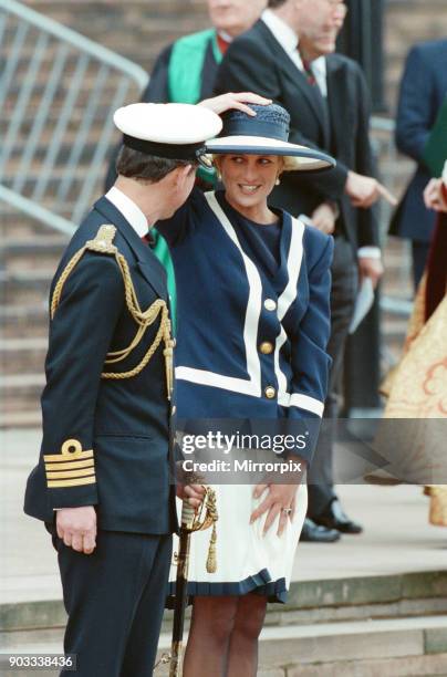 The Princess of Wales, Princess Diana, and The Prince of Wales, Prince Charles visit Liverpool For The Battle Of The Atlantic Service. The 50th...