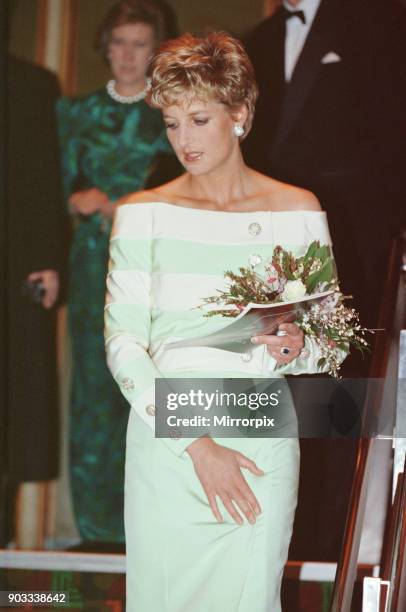 The Princess of Wales, Princess Diana, arrives at the West End Odeon in Leicester Square, for the premiere of The Accidental Hero, in aid of MENCAP...