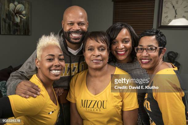 Portrait of family of Missouri head coach Cuonzo Martin, L-R: his half-sister Ebony Whittier, his brother Dale, and sisters Sandra, Valencia, and...