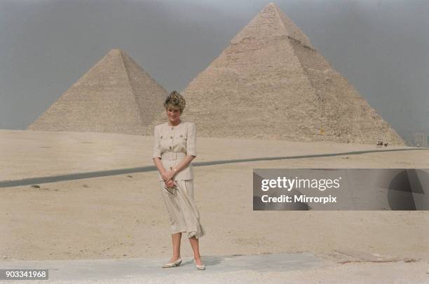 The Princess of Wales, Princess Diana, in Egypt. Picture at the Pyramids in Giza, Egypt. Picture taken 12th May, 1992.