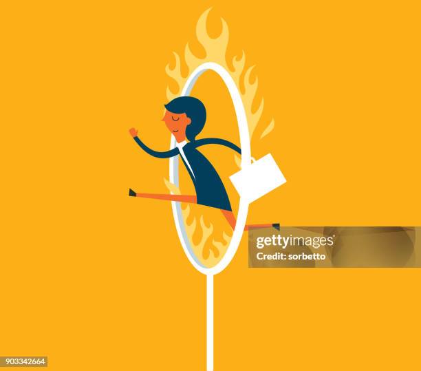 illustrations, cliparts, dessins animés et icônes de sautant à travers le cerceau - femme d’affaires - tend fire