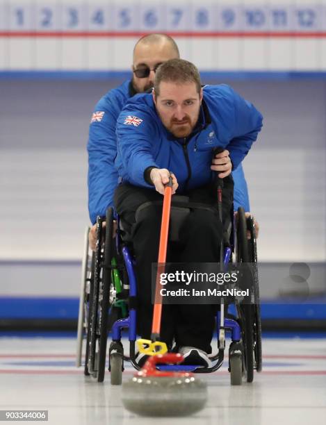 Hugh Nibloe is seen at announcement of the ParalympicsGB Wheelchair Curling Team at The National Curling Centre on January 10, 2018 in Stirling,...