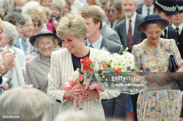 The Princess of Wales, Princess Diana, on a walkabout in Sheffield and Rotherham. Picture possibly taken at Sheffield's Harris Birthright Research...