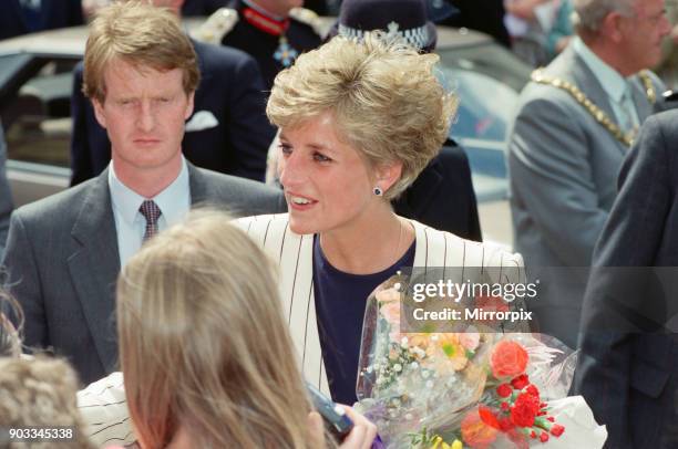 The Princess of Wales, Princess Diana, on a walkabout in Sheffield and Rotherham. Picture possibly taken at Sheffield's Harris Birthright Research...