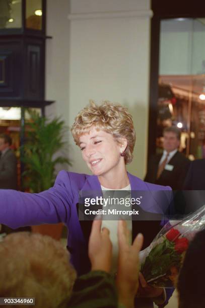 The Princess of Wales, Princess Diana, visits Tunbridge Wells, Kent to open the new Royal Victoria Place shopping centre. Picture taken 21st October...