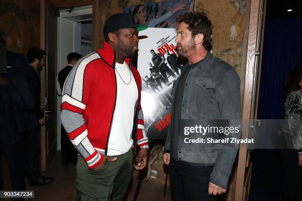 Curtis "50 Cent" Jackson and Gerard Butler attends "Den Of Thieves" Private Screening at the Whitby Hotel on January 9, 2018 in New York City.