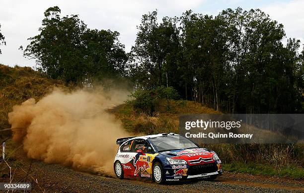 Sebastien Loeb of France and Daniel Elena of Monaco compete in their Citroen C4 Total during the Repco Rally of Australia Special Stage Four on...