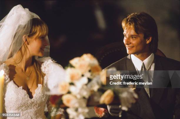 Wedding of David Hallyday and Estelle Lefebure in St.-Martin de Boscherville at St. Georges Church, 15th September 1989