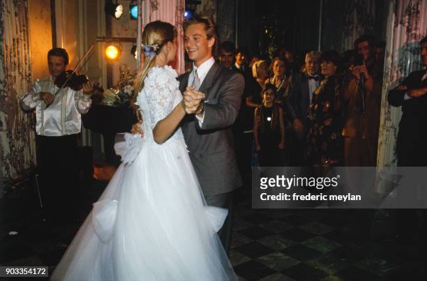 Wedding of David Hallyday and Estelle Lefebure in St.-Martin de Boscherville at St. Georges Church, 15th September 1989