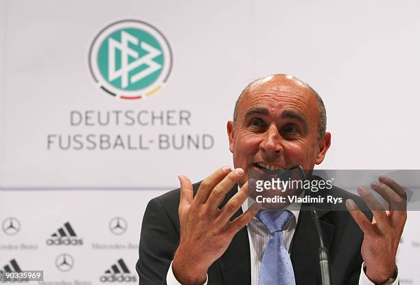 German ambassador in South Africa Dieter W. Haller attends the German Football National Team press conference at the Guerzenich Koeln on September 4,...