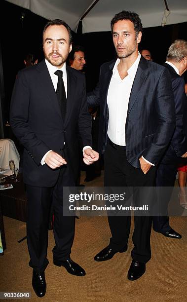 Director Bobby Paunescu and actor Raul Bova wife Chiara Giordano attend the "Francesca" Cocktail Party during the 66th Venice International Film...