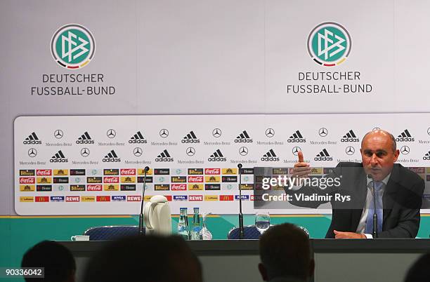 German ambassador in South Africa Dieter W. Haller attends the German Football National Team press conference at the Guerzenich Koeln on September 4,...