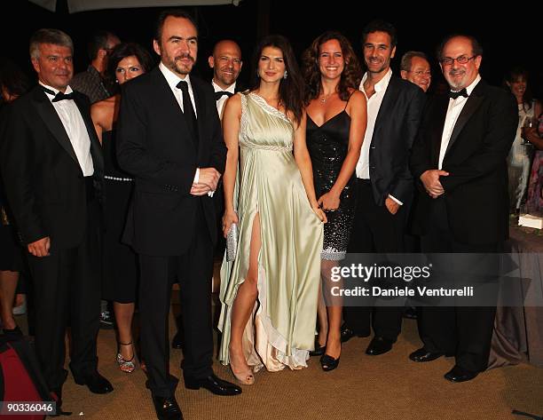 Director Bobby Paunescu , actress Monica Barladeanu, Chiara Giordano, actor Raoul Bova and author Salman Rushdie attend the "Francesca" Cocktail...