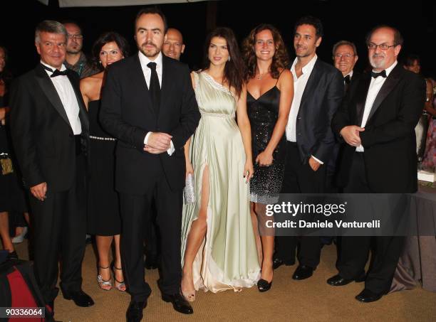 Director Bobby Paunescu , actress Monica Barladeanu, Chiara Giordano, actor Raoul Bova and author Salman Rushdie attend the "Francesca" Cocktail...