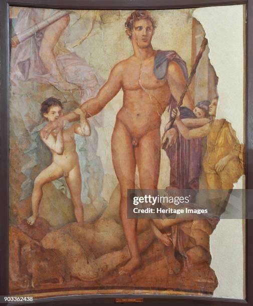 Theseus the Liberator. Ancient Roman fresco from Herculaneum Basilica. Found in the Collection of Museo Archeologico Nazionale di Napoli.