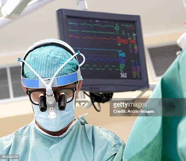 surgeon, working wearing eye pieces - surgical loupes stock pictures, royalty-free photos & images