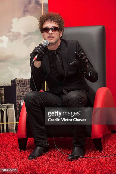 Singer Gustavo Cerati speaks during a press conference for the launch of his new album "Fuerza Natural" at Hotel Presidente Intercontinental on...