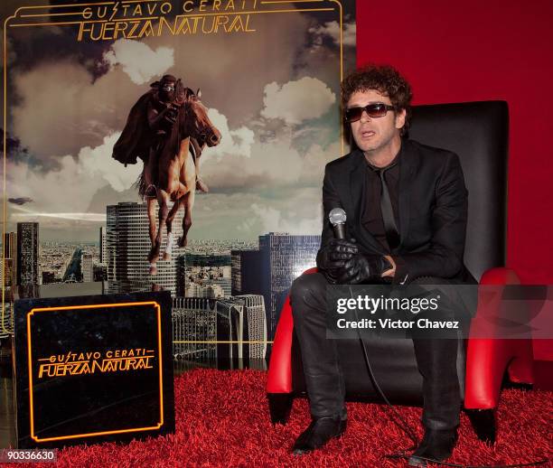 Singer Gustavo Cerati speaks during a press conference for the launch of his new album "Fuerza Natural" at Hotel Presidente Intercontinental on...