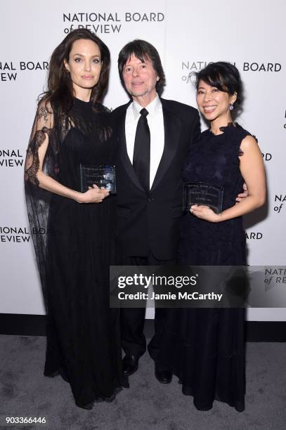 Angelina Jolie, Ken Burns and Loung Ung attend the National Board of Review Annual Awards Gala at Cipriani 42nd Street on January 9, 2018 in New York...