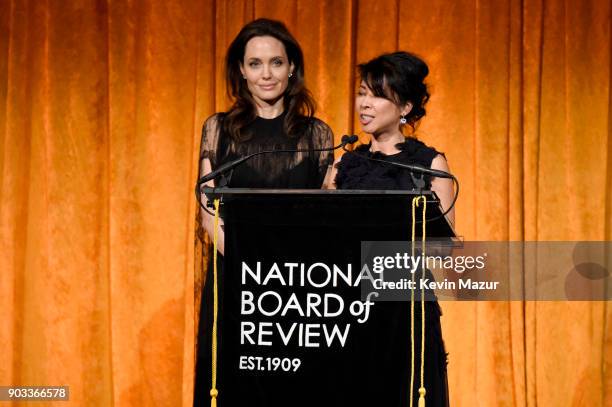 Angelina Jolie and activist Loung Ung attend the National Board of Review Annual Awards Gala at Cipriani 42nd Street on January 9, 2018 in New York...