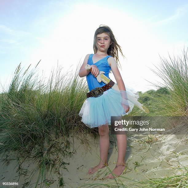 girl dressed in tutu with sword - solo bambine femmine foto e immagini stock