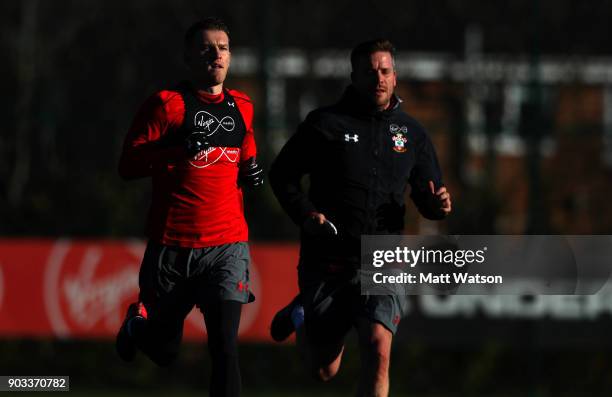 Steven Davis of Southampton FC during a training session at the Staplewood Campus on January 10, 2018 in Southampton, England.